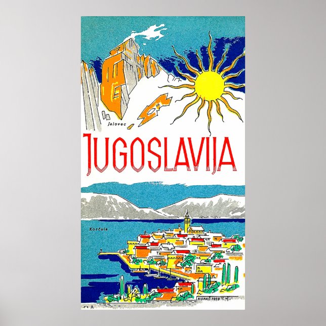 Iugoslávia, mar Adriático, pôster de viagem vintag (Frente)