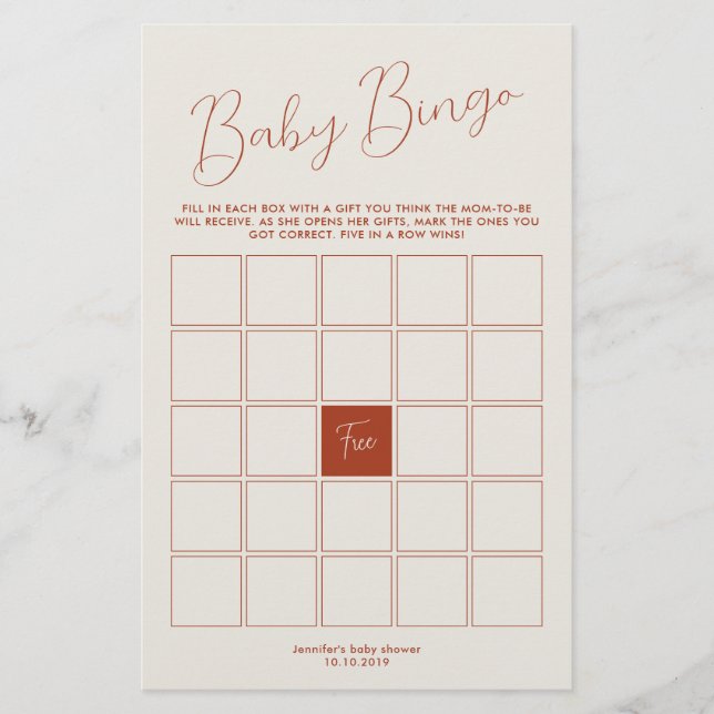 ivory Baby Shower Bingo Game (Frente)