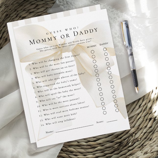 Ivory Bow Baby Shower Game Guess Who (Criador carregado)
