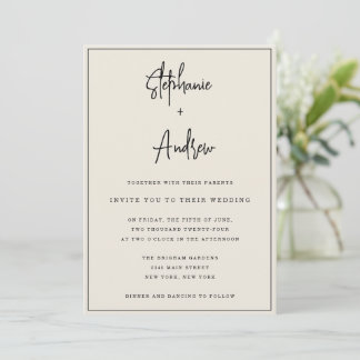 Ivory Cream Convite Simples Para Casamento Moderno