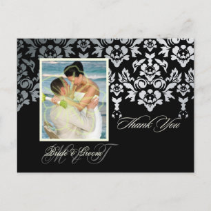 Ivory Damask Lace Obrigado Cartões postais