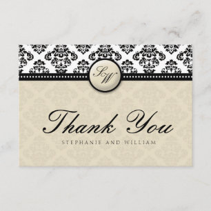 Ivory Damask Monograma Cartões de agradecimentos d