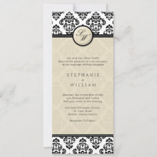 Ivory Damask Monograma Convite Para Casamento