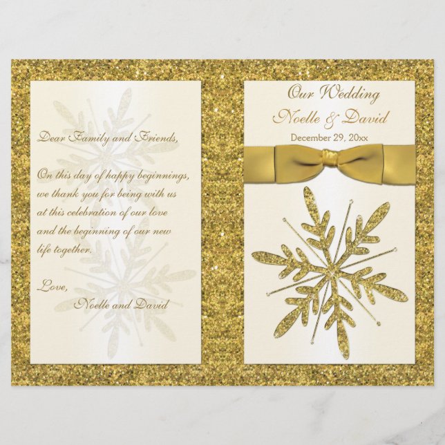 Ivory & Dourado Glitter Snowflakes Wedke Program (Frente)