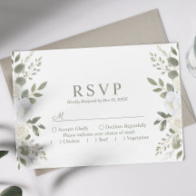 Ivory E Sage Elegant Floral Wedding RSVP