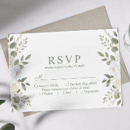 Ivory E Sage Elegant Floral Wedding RSVP
