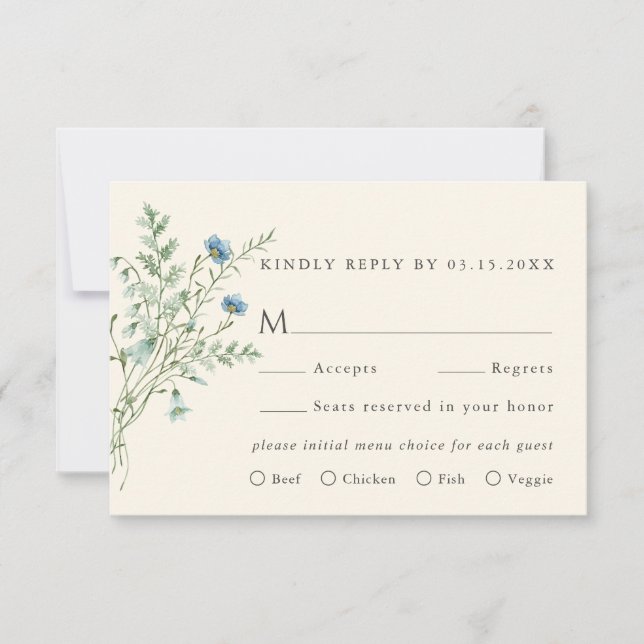Ivory Elegant Wildflower Wedding Meal Choice RSVP (Frente)