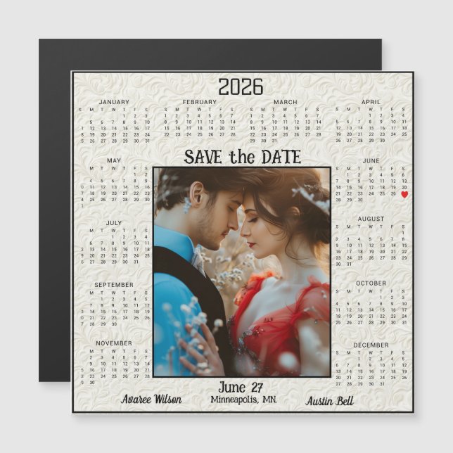 Ivory Embossed Save the Date Engaged Couple  (Frente/Verso)