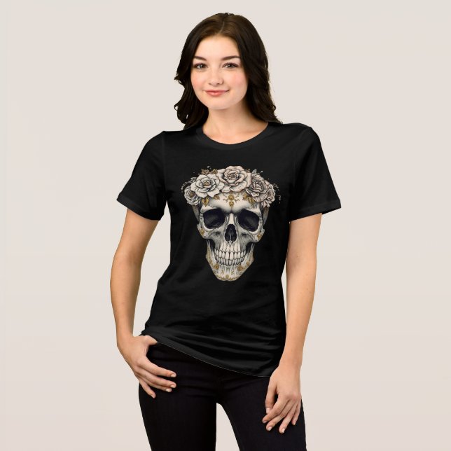 Ivory Floral Skull | Gothic Halloween Costume Tee (Frente Completa)