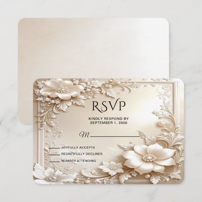 Ivory Flowers RSVP Card (Frente/Verso)