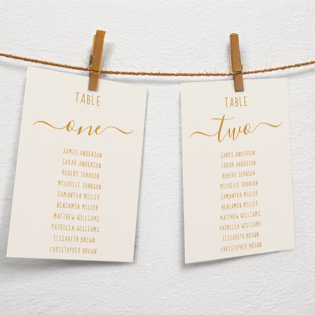 Ivory Gold Modern Script Simple Seating Chart Card (Criador carregado)