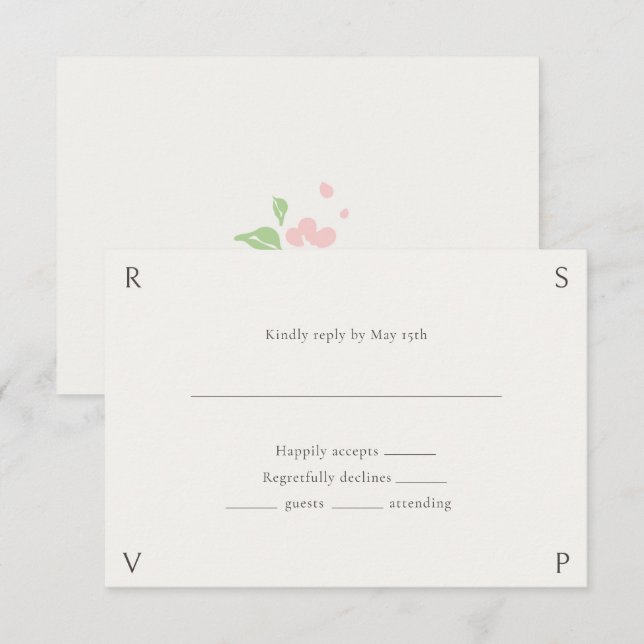 Ivory & Green | Floral Rose Wedding RSVP  Card (Frente/Verso)