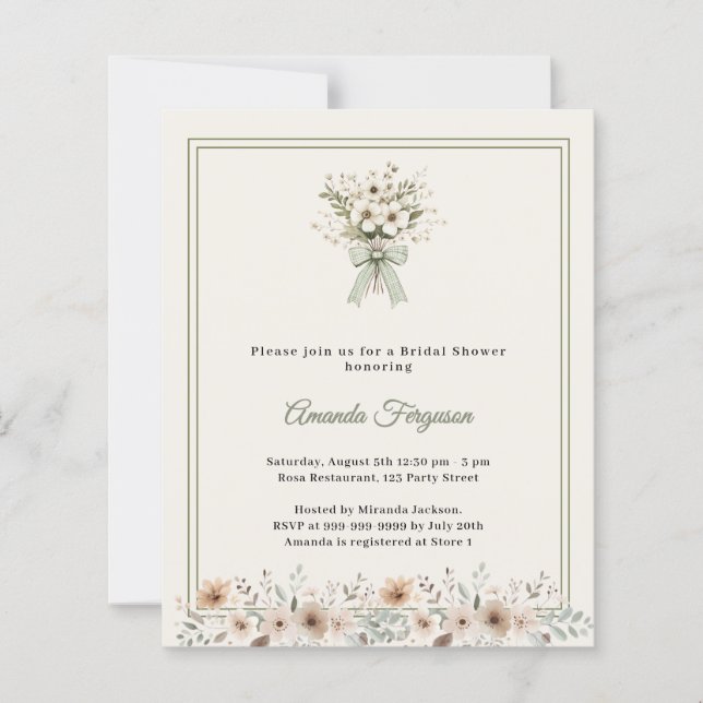 Ivory green florals Bridal Shower invitation (Frente)