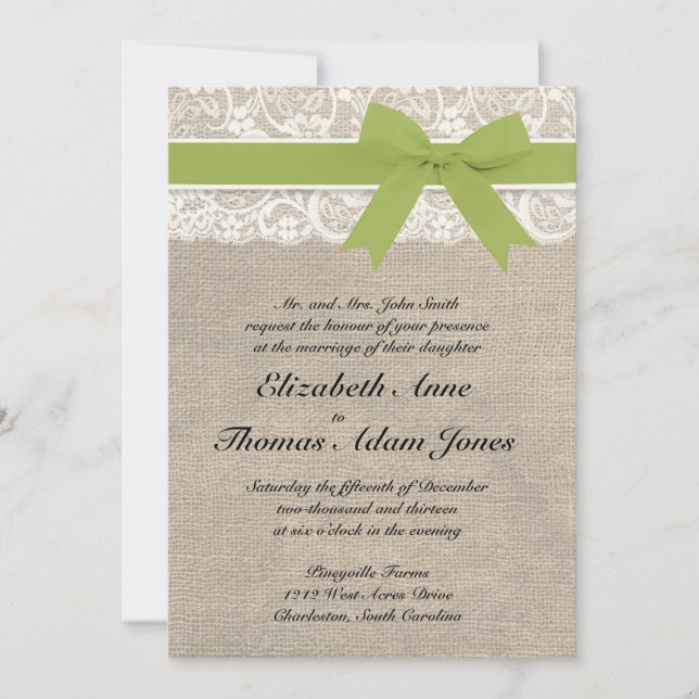 Ivory Lace - Convite Russo Burlap - Olive (Frente)