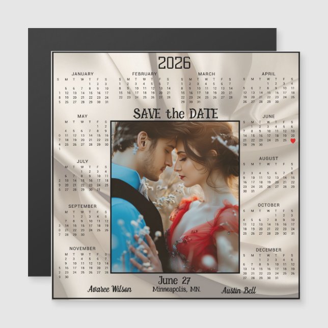 Ivory Luxury Satin Save the Date Engaged Couple  (Frente/Verso)