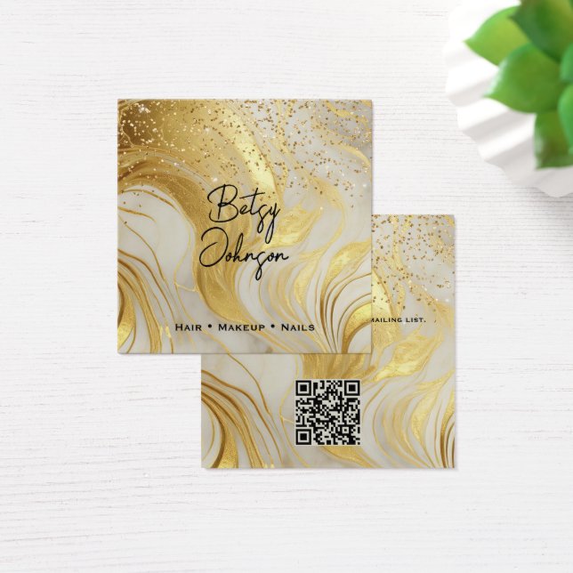 Ivory Marble and Gold Glitter Salon Business Card (Mesa)
