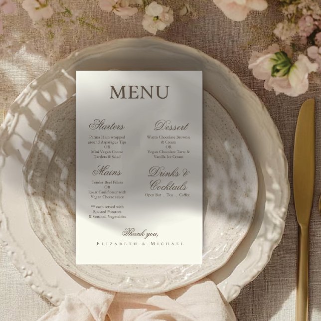 Ivory Minimalist Boho Script Wedding Menu (Criador carregado)