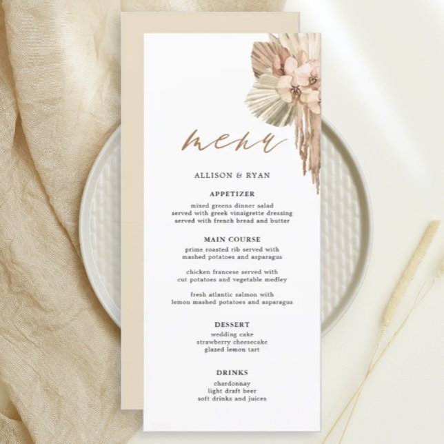 Ivory Pampas Grass Bohemian Wedus Menus (Criador carregado)