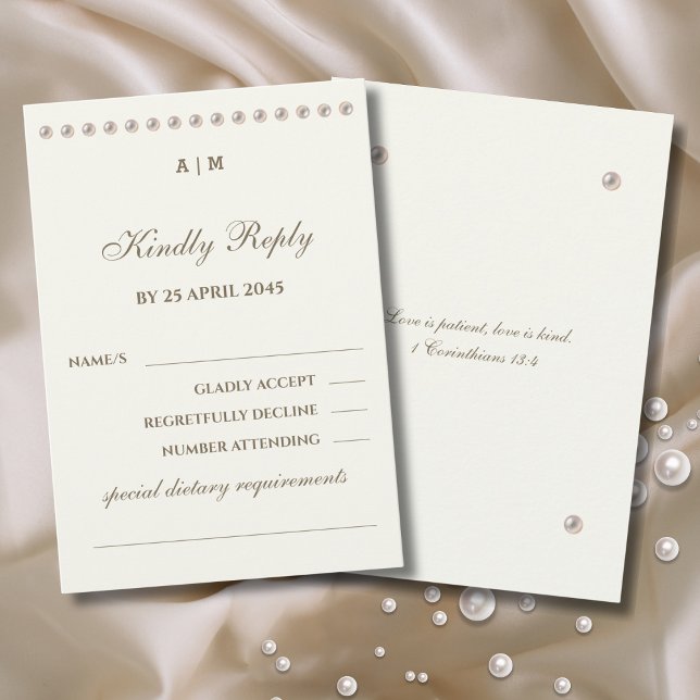 Ivory Pearl Christian Wedding RSVP Card  (Criador carregado)