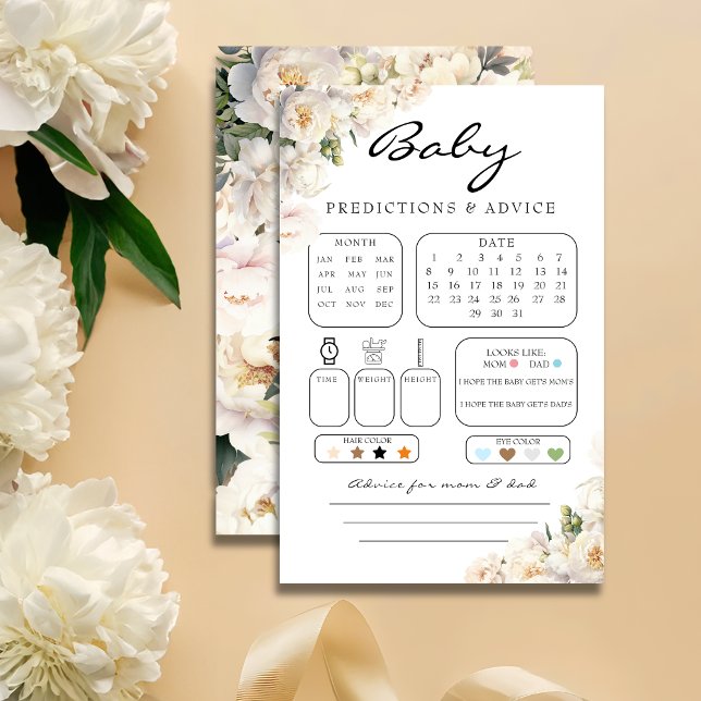 Ivory Peony Neutral Baby Predictions Card (Criador carregado)