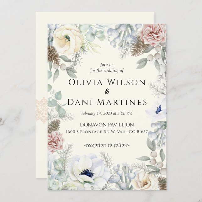 Ivory Pink Blush Floral Nature Casamento Convite (Frente/Verso)
