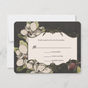 Ivory Preto Verde Cobre Magnólia Casamento RSVP