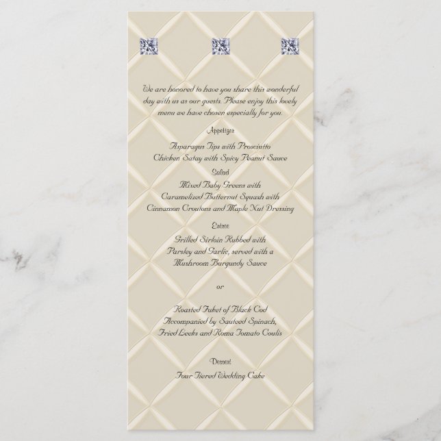 Ivory Quilling Bling Diamantes Posh Menu Casamento (Frente)