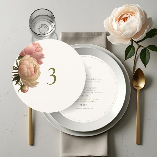 Ivory | Rose Table No & Menu Round Wedding Menu (Criador carregado)