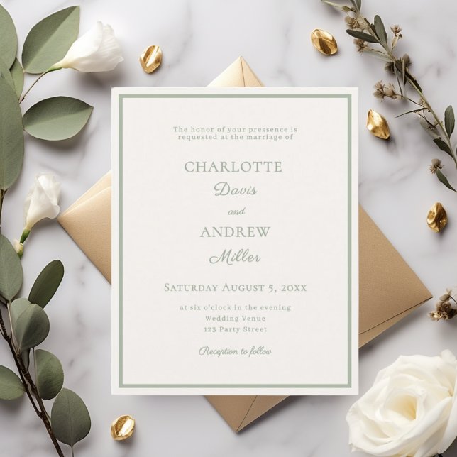Ivory sage green minimalist wedding invitation (Criador carregado)
