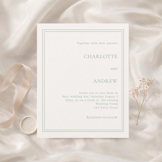 Ivory sage green simple luxury wedding invitation (Criador carregado)