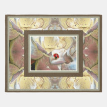 Ivory Tan floral com ladybug Tan Beige Area