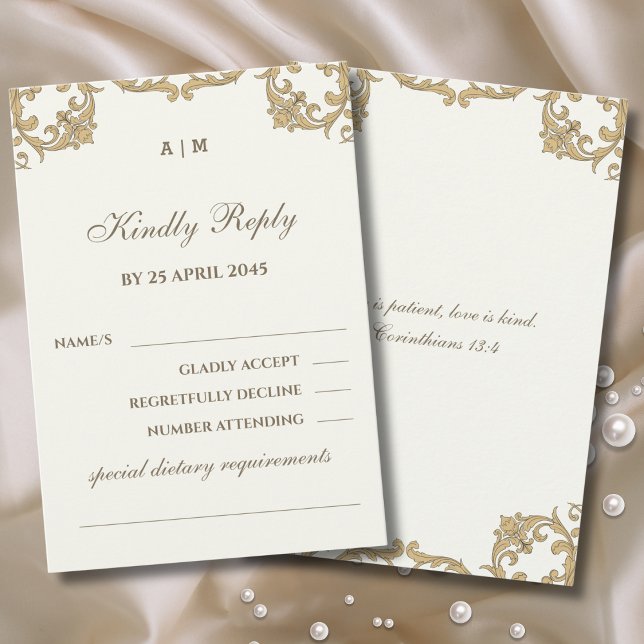 Ivory Victorian Christian Wedding RSVP Card (Criador carregado)