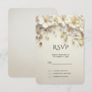 Ivory White Floral Dourada Deixa RSVP Card