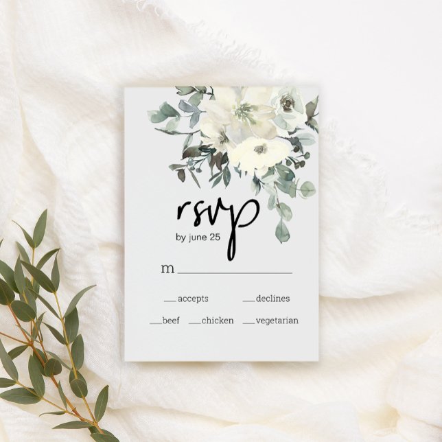 Ivory White Roses Casamento Floral RSVP (Criador carregado)
