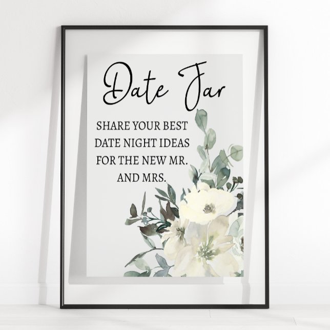 Ivory White Roses Floral Blooms Data Noite Poster (Criador carregado)