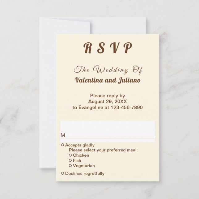 Ivory with Brown Typography Portrait Wedding RSVP (Frente)