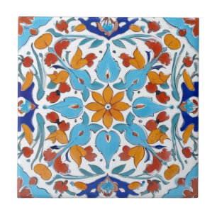Iznik Orange Red Turquoise Blue Floral