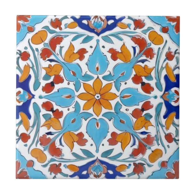 Iznik Orange Red Turquoise Blue Floral (Frente)