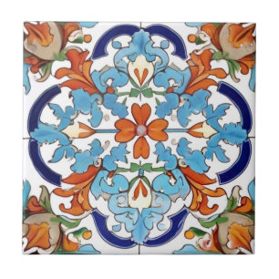 Iznik Turca Floral Laranja Vermelho Azul
