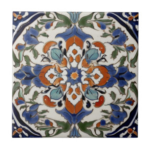 Iznik Turca Vintage Laranja Abstrato Verde Azul
