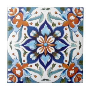 Iznik Turco - Flor Vermelho Laranja Tradicional La