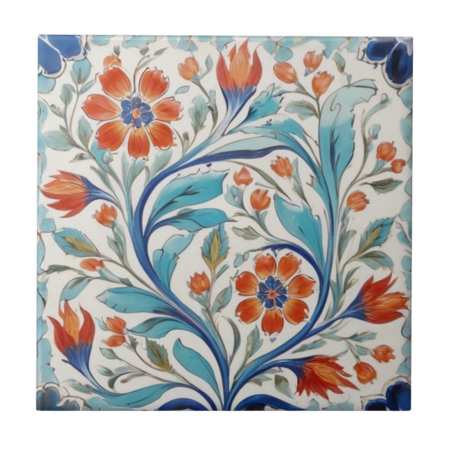 Iznik Turco Floral Verde Azul Laranja Vermelho Azu (Frente)