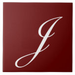 J Monograma Branco Inicial em Maroon<br><div class="desc">Letra branca clássica monograma em fundo vermelho escuro,  J.</div>