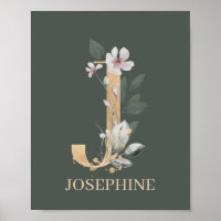 J Monograma Poster personalizado floral