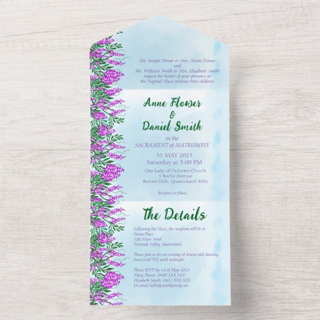 Jacaranda Sky Blue All in One Convite de casamento (Interno)