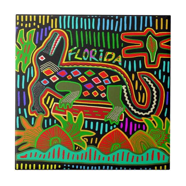 Jacaré da Flórida em Azulejo de Selva Tropical (Frente)