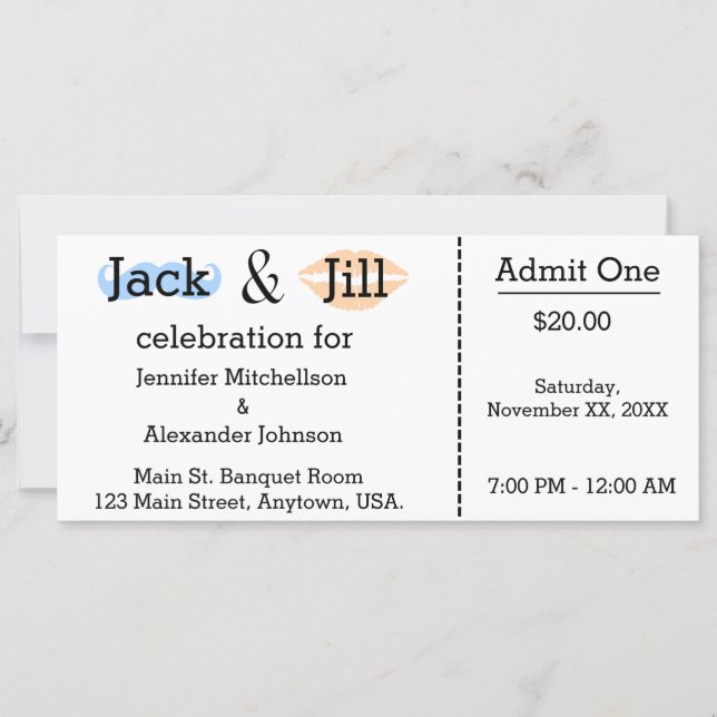 Jack e Jill Mustache & Lipstick Chá Ticket (Frente)