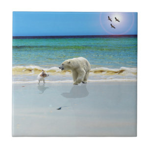 Jack Russell Encontra Urso Polar, Azulejo Cerâmico