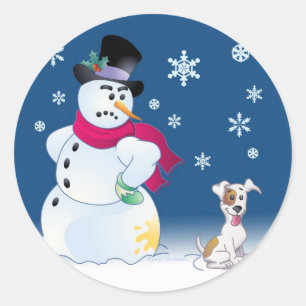 Jack Russell Terrier e etiqueta do boneco de neve