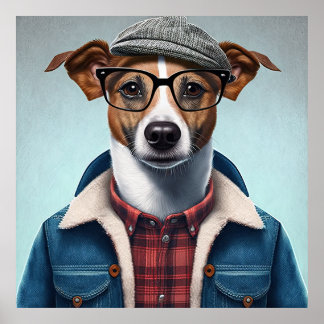 Jack Russell Terrier Hipster Cão Poster